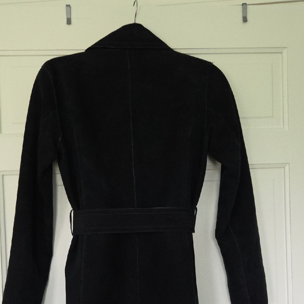 Massimo Dutti Navy Blue Suede Trench Coat